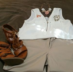 APT.9 KHAKI WIDE LEG DRESS PANTS